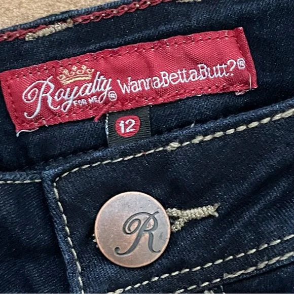 Royalty For Me Wanna Betta Butt? Dark Blue Stretch Slim Fit Anklet Jeans Size 12 - Picture 8 of 16